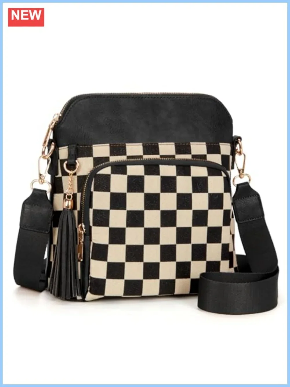 Checkered PU Leather Crossbody Purse for Women Plaid Medium Over Shoulder